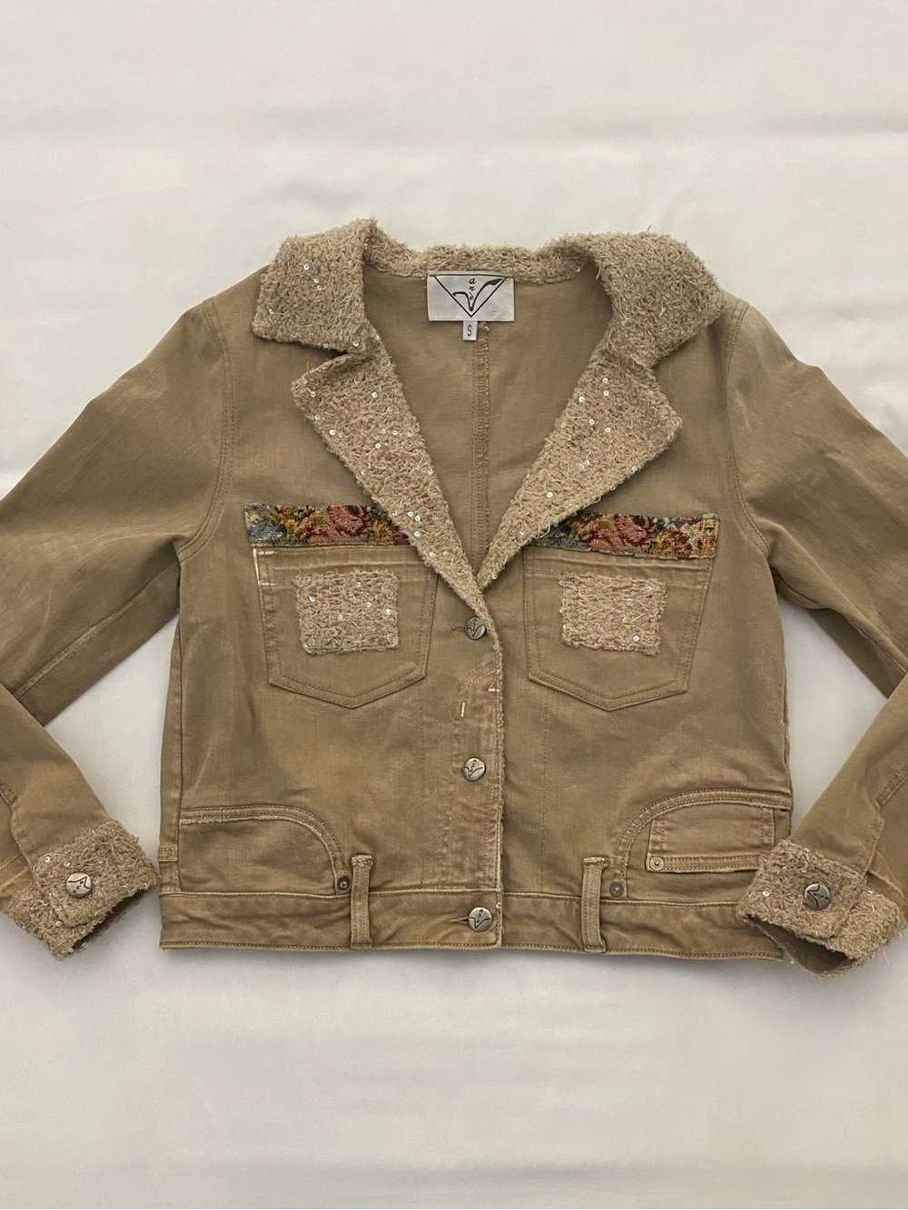 Rare Vintage Vibe! Aerie by American Eagle Tan Embellished Denim Jacket Size S